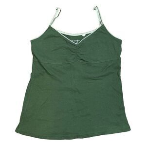 Energie Camisole Tank Top Green White Ribbed Knit Lace Trim Shelf Bra XL